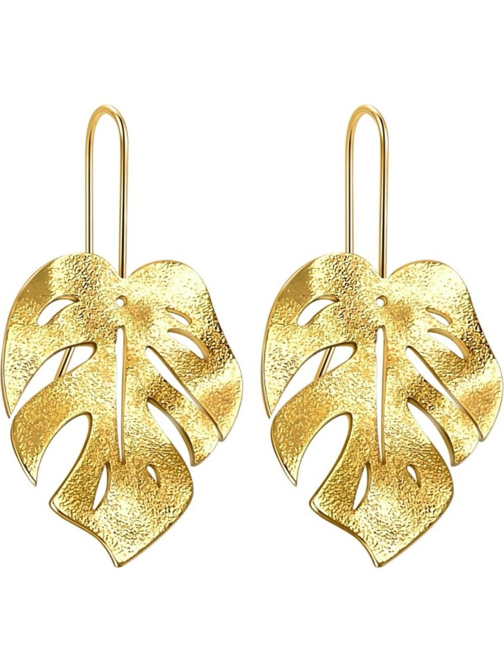 18k Gold Plated Monstera Leaf Earrings - Lightweight Boho Drop Dangles for Women